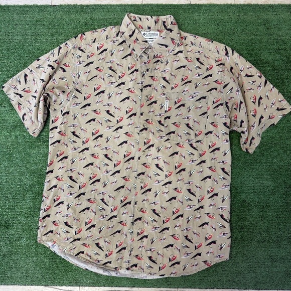 Columbia Other - Vintage Columbia Fly fishing lure Patterned Men's Shirt, size Large